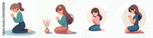 vector set of women begging