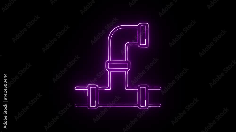 glowing neon pipeline structure icon, isolated, black background, hd motion graphic animation glowing neon pipeline structure icon, isolated, black background, hd motion graphic animation