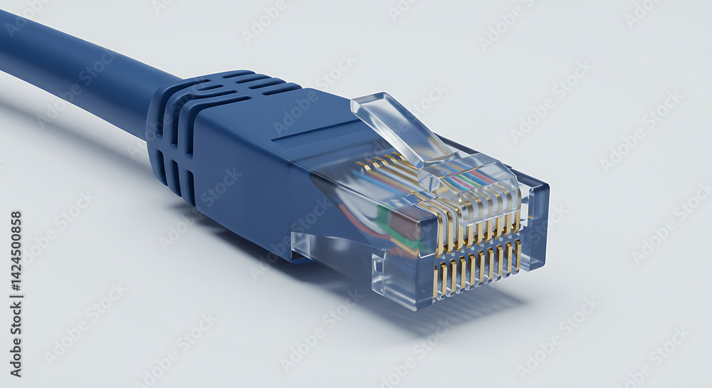Blue Ethernet Cable Connector Close Up