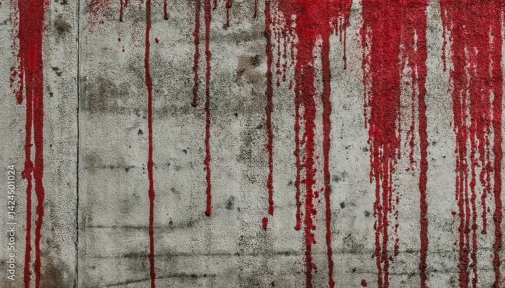 Fototapeta premium red paint drips on grungy wall texture for halloween designs, horror themed backgrounds, and creative projects