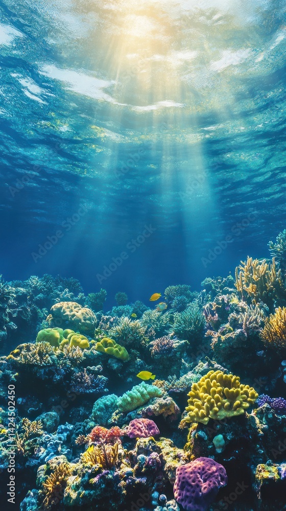 Obraz premium Sunlit Underwater Coral Reef Paradise