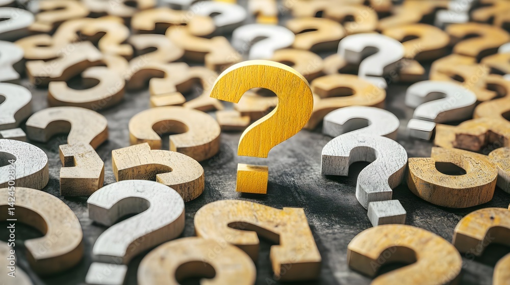Large Number of Question Marks Arranged in Rows with Golden Accent Large Number of Question Marks Arranged in Rows with Golden Accent