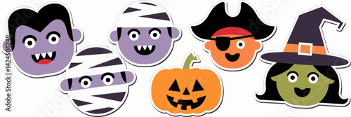 Playful Halloween costume sticker icons – Great for seasonal fun or party invitations