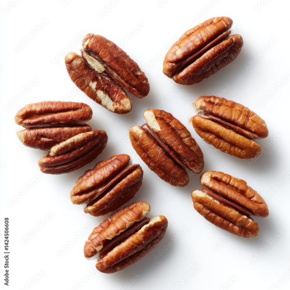 Pile of pecans, shelled and raw on white background Pile of pecans, shelled and raw on white background
