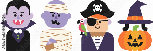 Vector Halloween character stickers – Ideal for kids’ crafts or holiday decor
