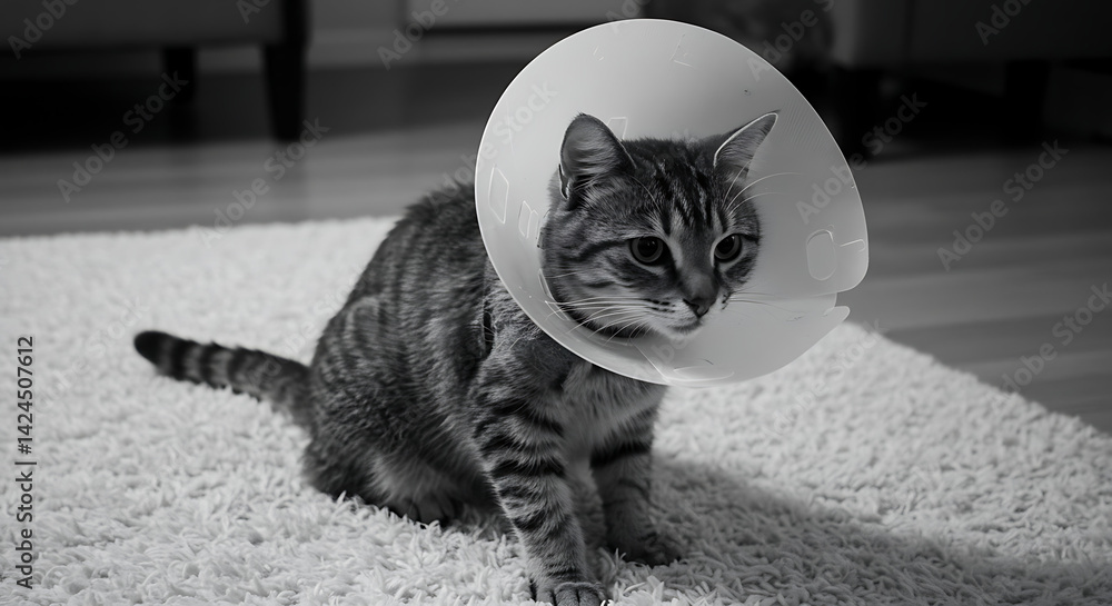 Sad Cat Wearing Elizabethan Collar