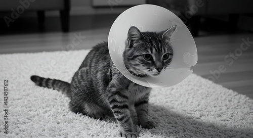 Obraz na płótnie Sad Cat Wearing Elizabethan Collar w salonie