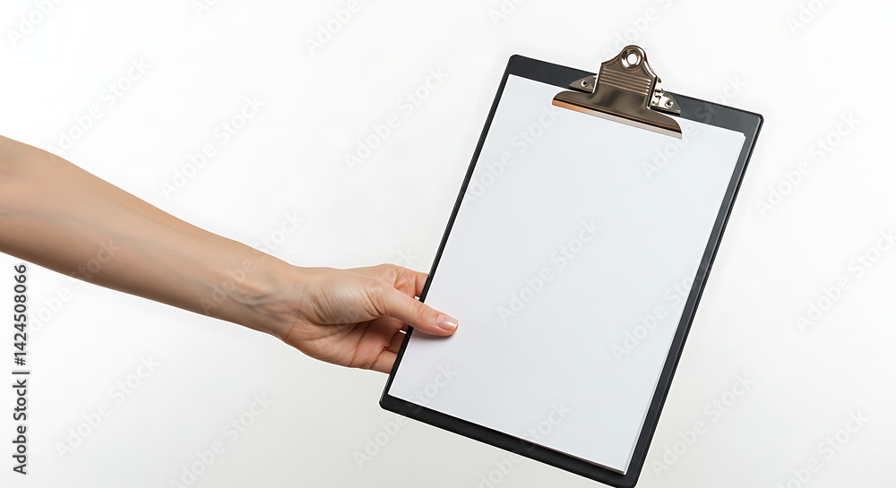 Hand Holding Blank Clipboard