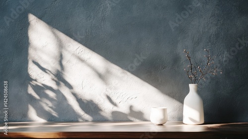 Obraz na płótnie Sunlight and shadow pattern on minimal wall and vase w salonie