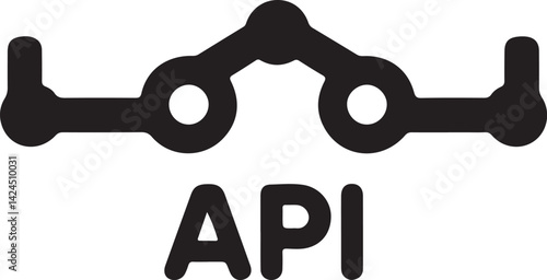 Silhouette vector of an API connection icon, symbolizing data exchange, integration, and communication between systems in digital technology.
