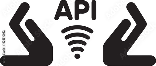Silhouette vector of an API connection icon, symbolizing data exchange, integration, and communication between systems in digital technology.