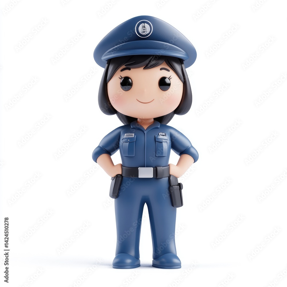Cute cartoon police officer character stands proudly. Cute cartoon police officer character stands proudly.