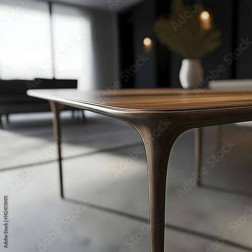 Obraz na płótnie Luxury Wooden Dining Table with Carved Legs and Polished Finish – High-End Interior w salonie