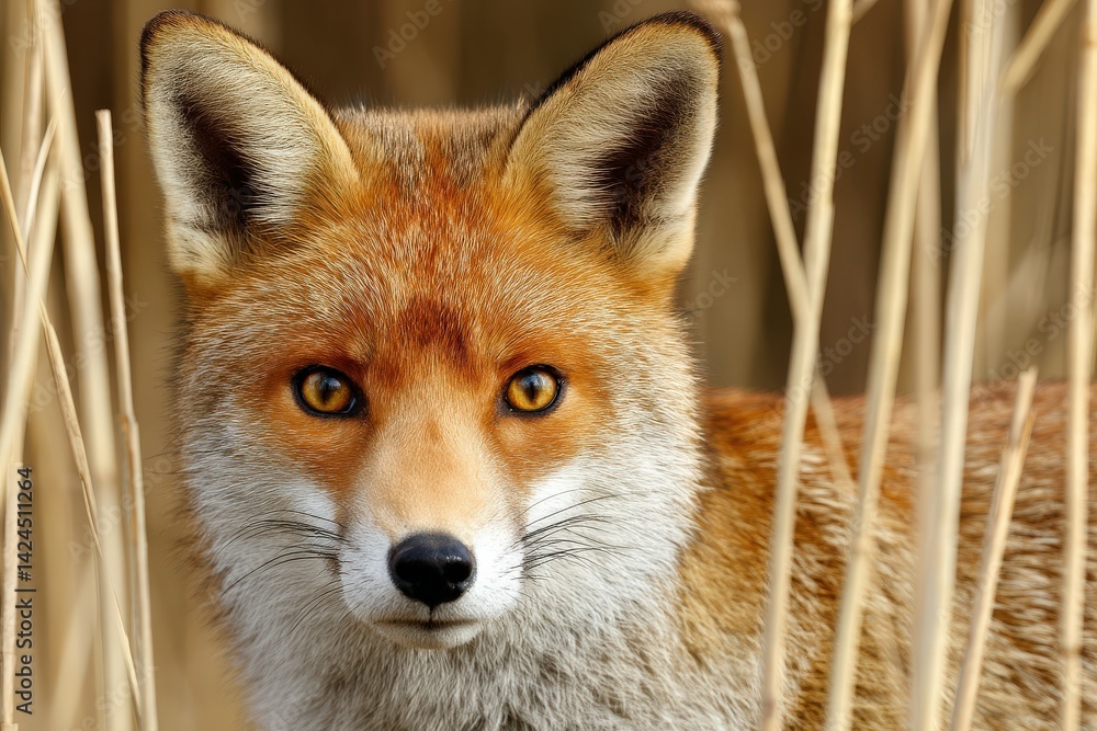 Fototapeta premium Beautiful fox in tall grass during golden hour
