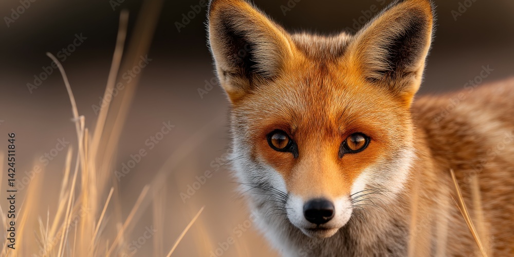 Fototapeta premium Beautiful red fox in natural habitat during twilight