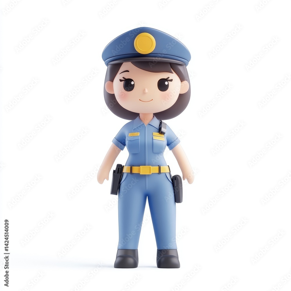 Smiling police officer figurine, digitally rendered. Smiling police officer figurine, digitally rendered.