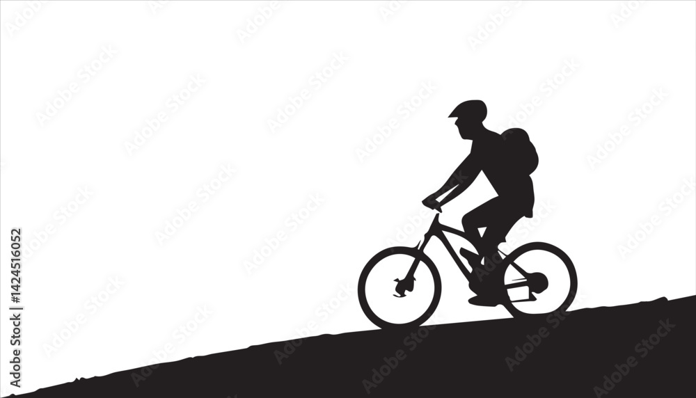 Obraz premium A silhouette illustration shows a cyclist riding a bicycle, a common image in sport and recreation vectors
