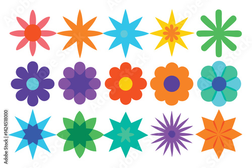 Colorful floral pattern flat design on transparent background retro flowers blooms