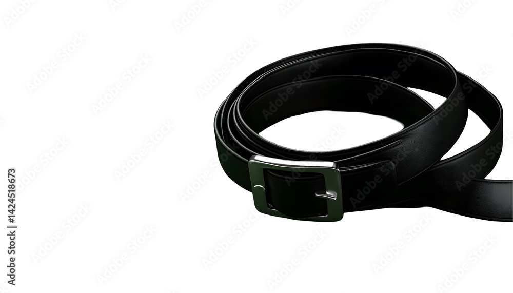 Obraz premium Rolled black leather belt with silver buckle