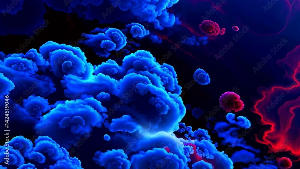 Abstract blue and red fractal clouds against a dark background Abstract blue and red fractal clouds against a dark background