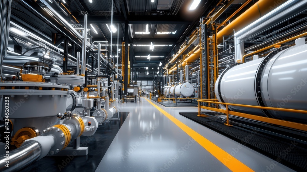 Fototapeta premium Massive Industrial Factory with Smokestacks and Machinery in Action