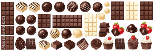 Vector sheet of different chocolate types – Perfect for food blogs, dessert recipes, or chocolate product promotions.