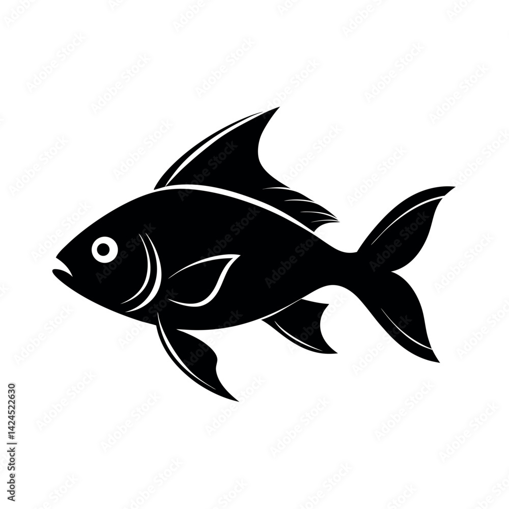 Obraz premium Black Vector Silhouette of Swimming Anthias Fish on White Background