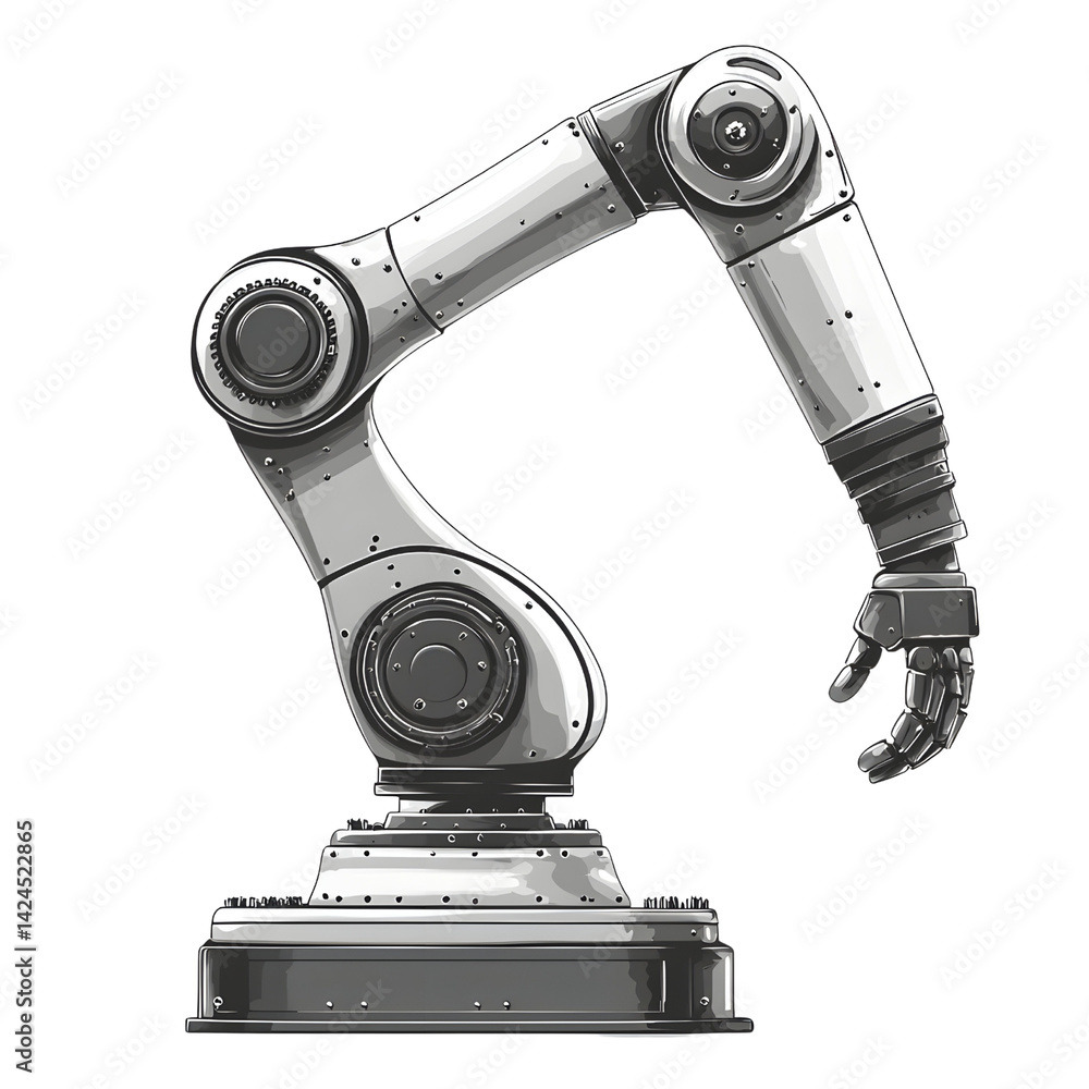 sleek robotic arm with metallic finish, showcasing advanced engineering and precision. design features articulated joints and mechanical hand, ideal for industrial automation