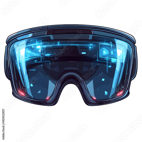 Obraz na płótnie Futuristic augmented reality goggles with digital interface display, showcasing sleek and modern design. transparent visor reveals holographic elements and glowing icons w salonie