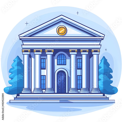 Obraz na płótnie grand, classical bank building with tall columns and triangular pediment stands majestically, surrounded by trees. structure exudes stability and trust, symbolizing financial security w salonie