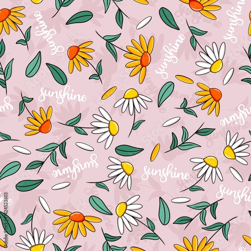 pattern design with yellow and white daisy drawings