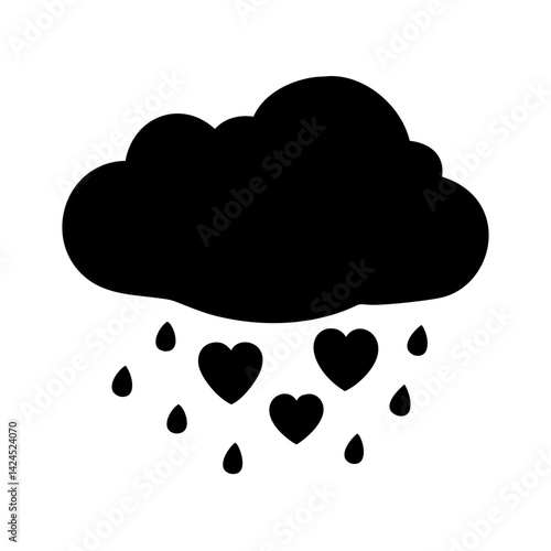 cloud with heart raindrops icon, cloud with heart raindrops silhouette vector illustration-simple silhouette illustration of cloud with heart raindrops,cloud with heart raindrops vector