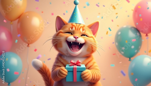Party Cat Celebrating with Balloons