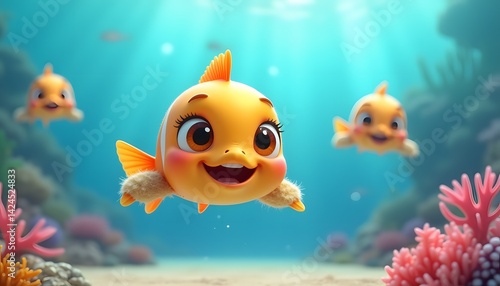 Happy Cartoon Fish Smiling Underwater