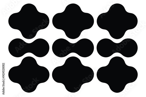 Seamless Interlocking Black Shapes Pattern on White Backdrop, Abstract Geometric Design