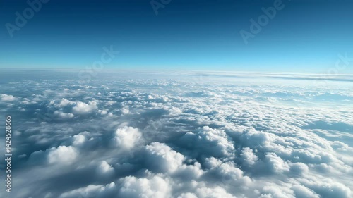 Flying above the clouds. Aerial view of clouds at sunrise. Traveling by air perfect background, 4k,beautiful blue sky with soft white clouds timelapse for abstract background