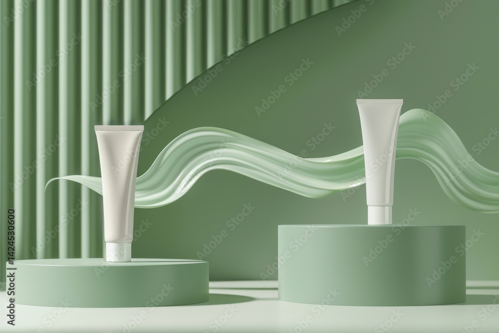 Elegant and stylish mockups of cosmetic products for skin care and beautiful on green background