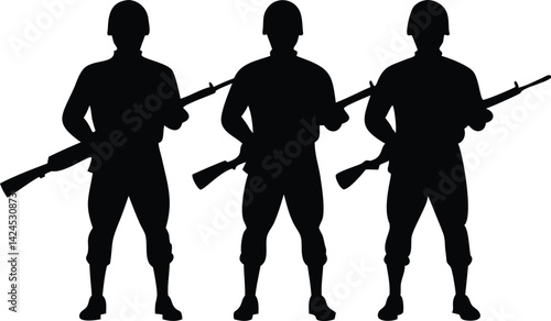 Soldiers Silhouette Armed Forces Troop Holding Rifles on Transparent Background