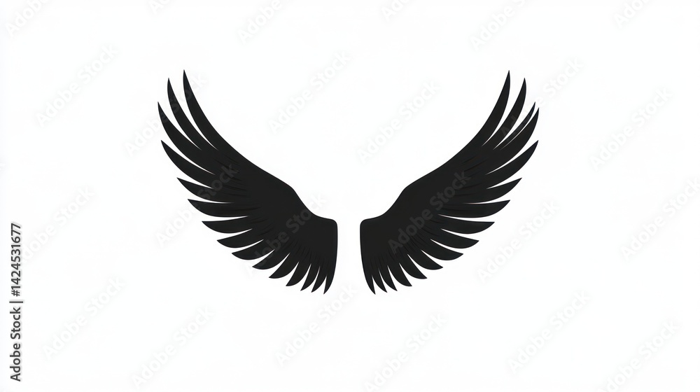 Black bird wings spread, isolated white background, design element Black bird wings spread, isolated white background, design element