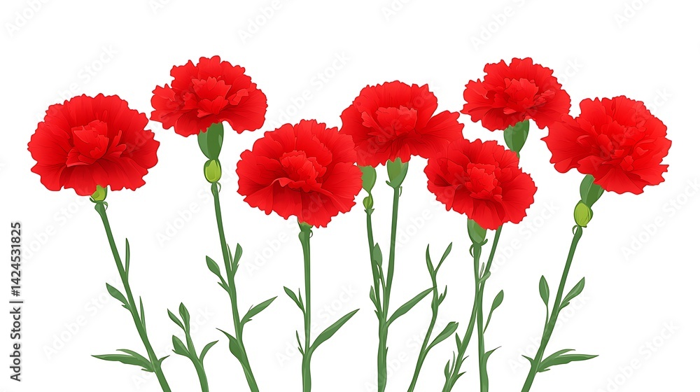 Obraz premium Red Carnations Bouquet with White Background.