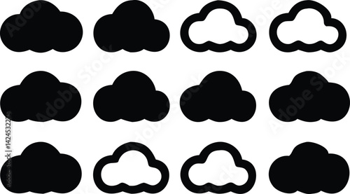 Twelve Cloud Icons on Transparent Background for Weather Forecast Design