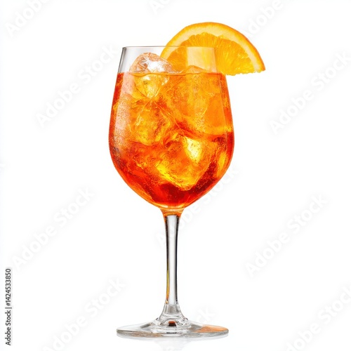 Spritz cocktail with orange slice on white background