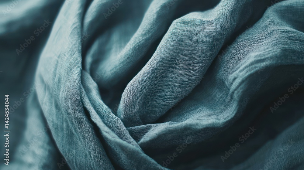 Teal Fabric Texture: A Close-Up of Soft, Draped Muslin Teal Fabric Texture: A Close-Up of Soft, Draped Muslin