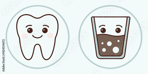 Healthy Tooth and Glass of Water Vector Illustration for Dental Care and Oral Hygiene Concept