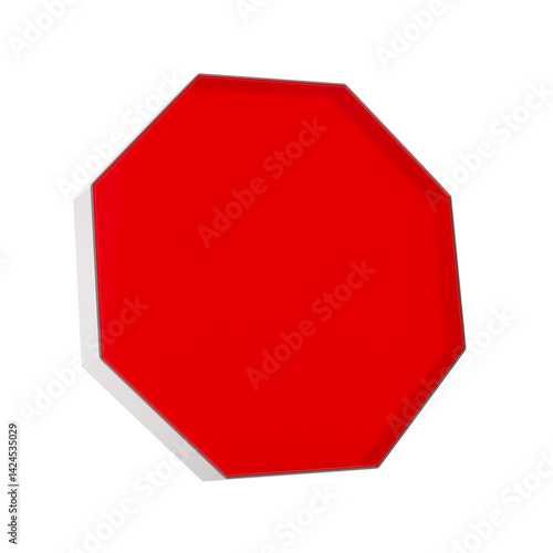 Red octagon on white background. Isolated 3D illustration