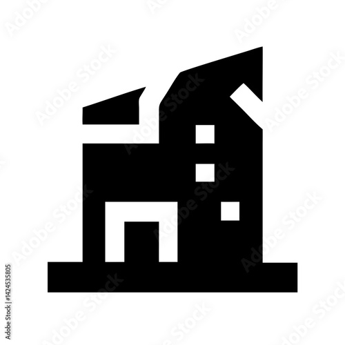 Icon of a damaged building to signify destruction or disrepair