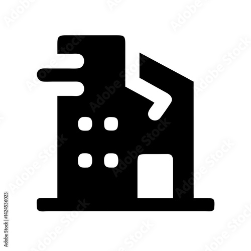 Icon of a damaged building to signify destruction or disrepair
