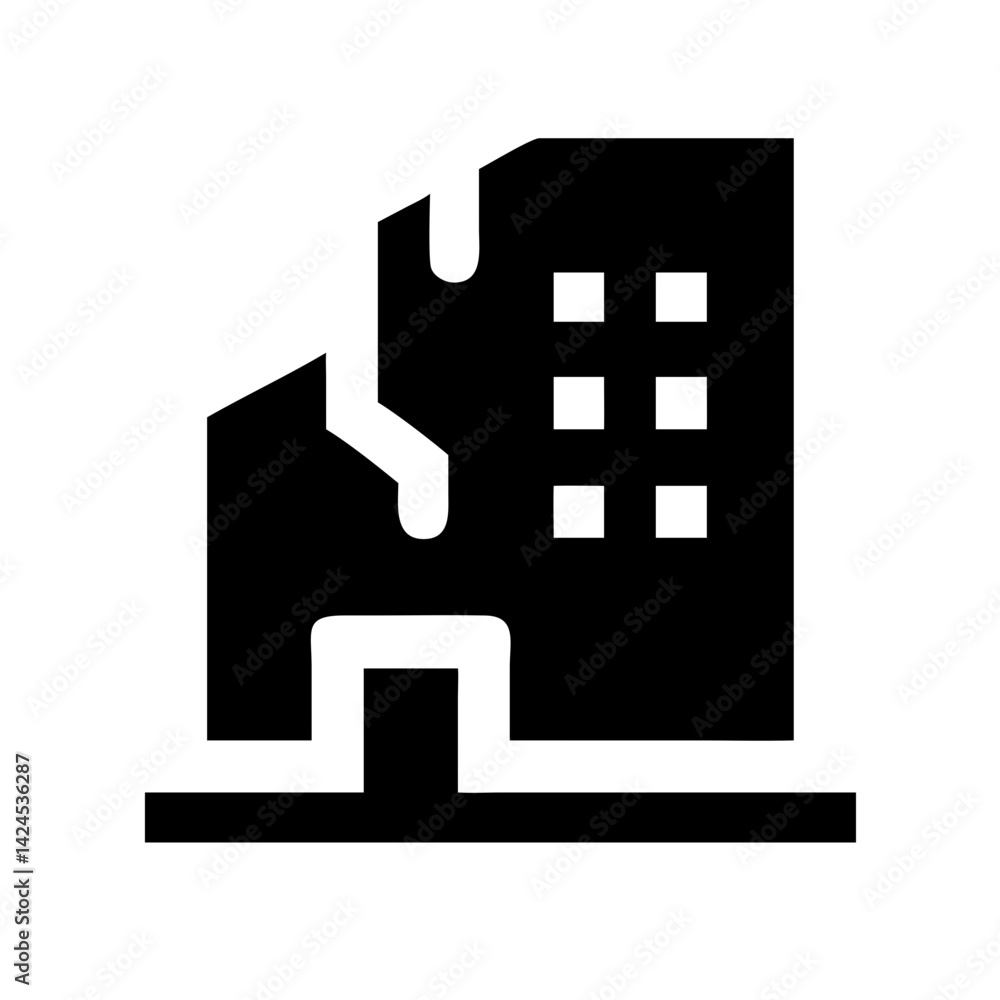 Icon of a damaged building to signify destruction or disrepair Icon of a damaged building to signify destruction or disrepair