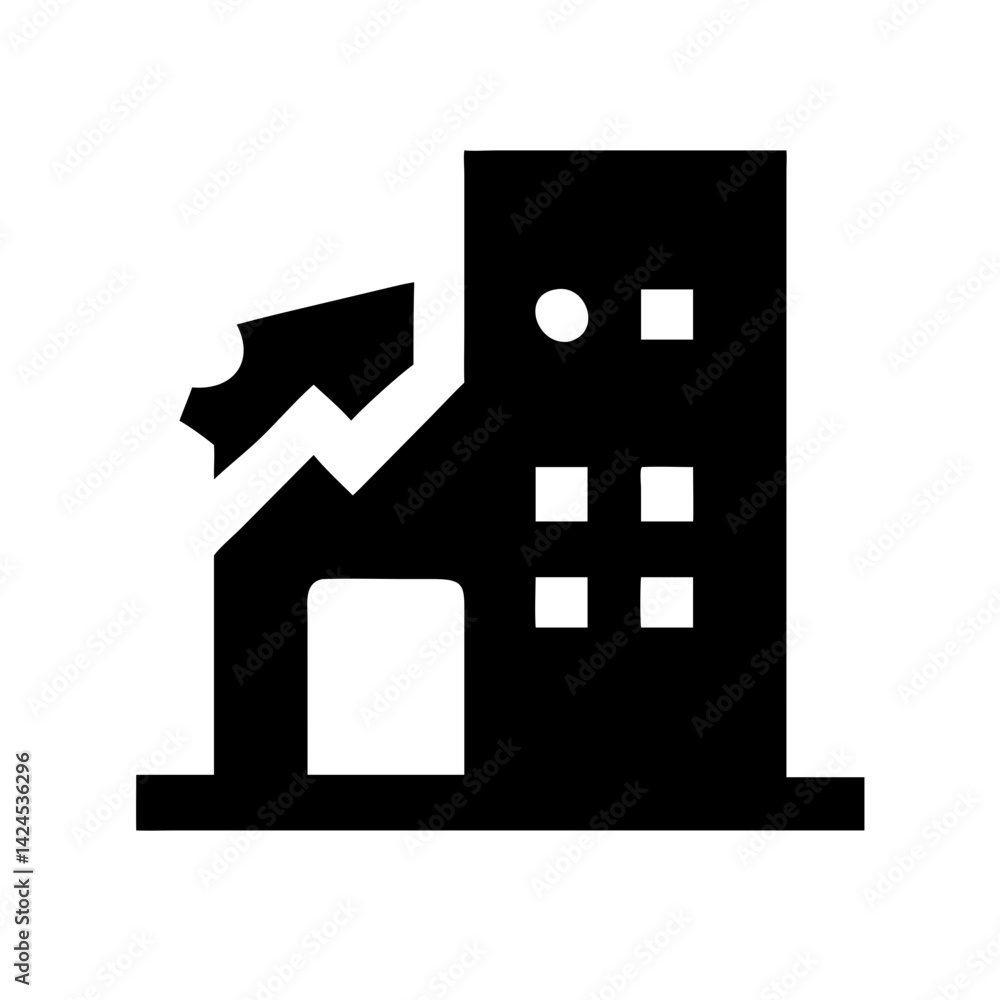 Icon of a damaged building to signify destruction or disrepair Icon of a damaged building to signify destruction or disrepair