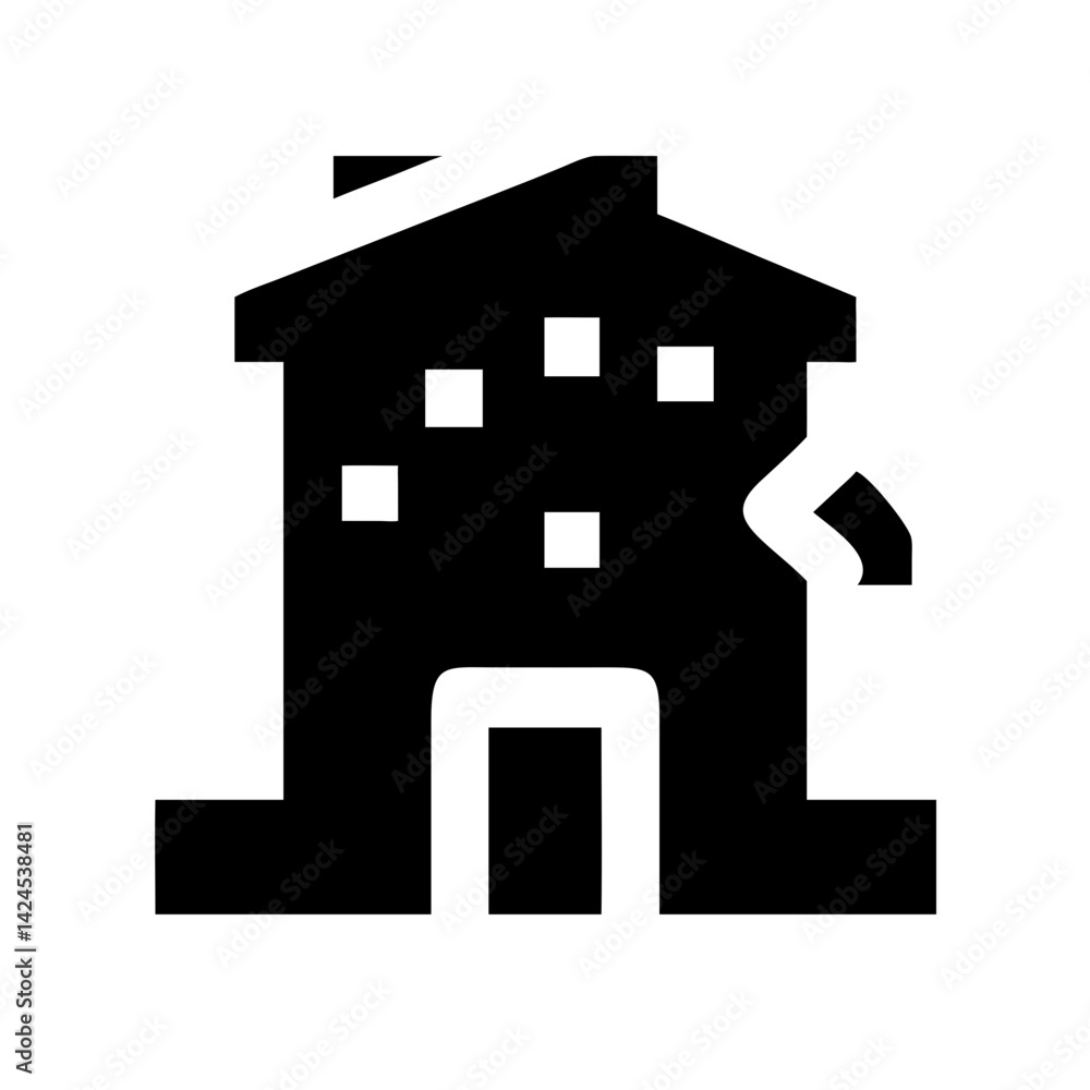 Icon of a damaged building to signify destruction or disrepair Icon of a damaged building to signify destruction or disrepair